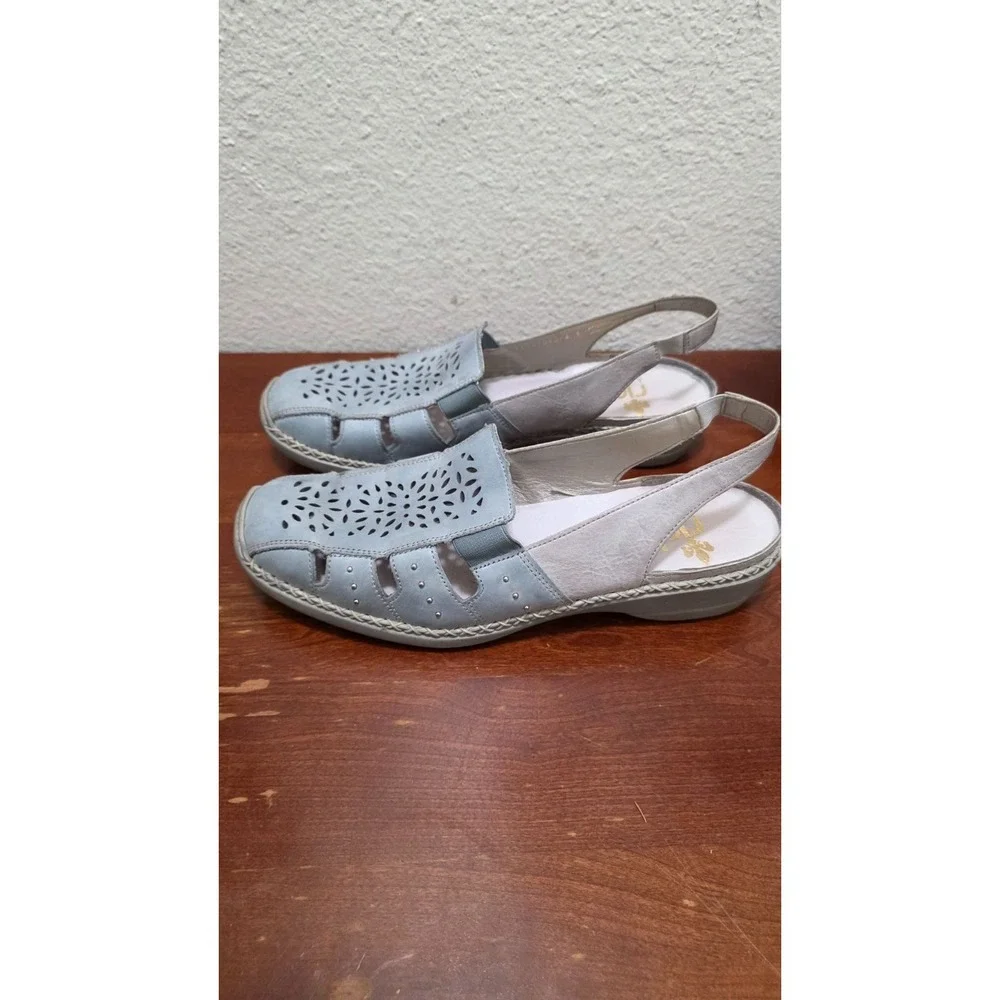 Rieker‎ Women's Light Blue Leather Slingback Grama Core Flats Cutout Design Size